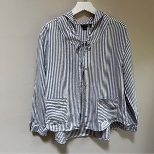 Tahari ~ Hooded Striped Linen Button Front Jacket Top in size Large